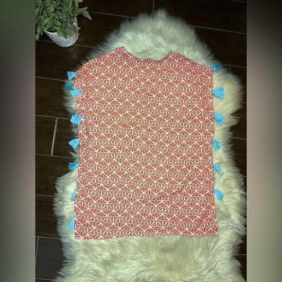 Escapada Living Tangerine/white Embroidered Neck hem w/Turquiose Tassel sz med - Picture 6 of 8